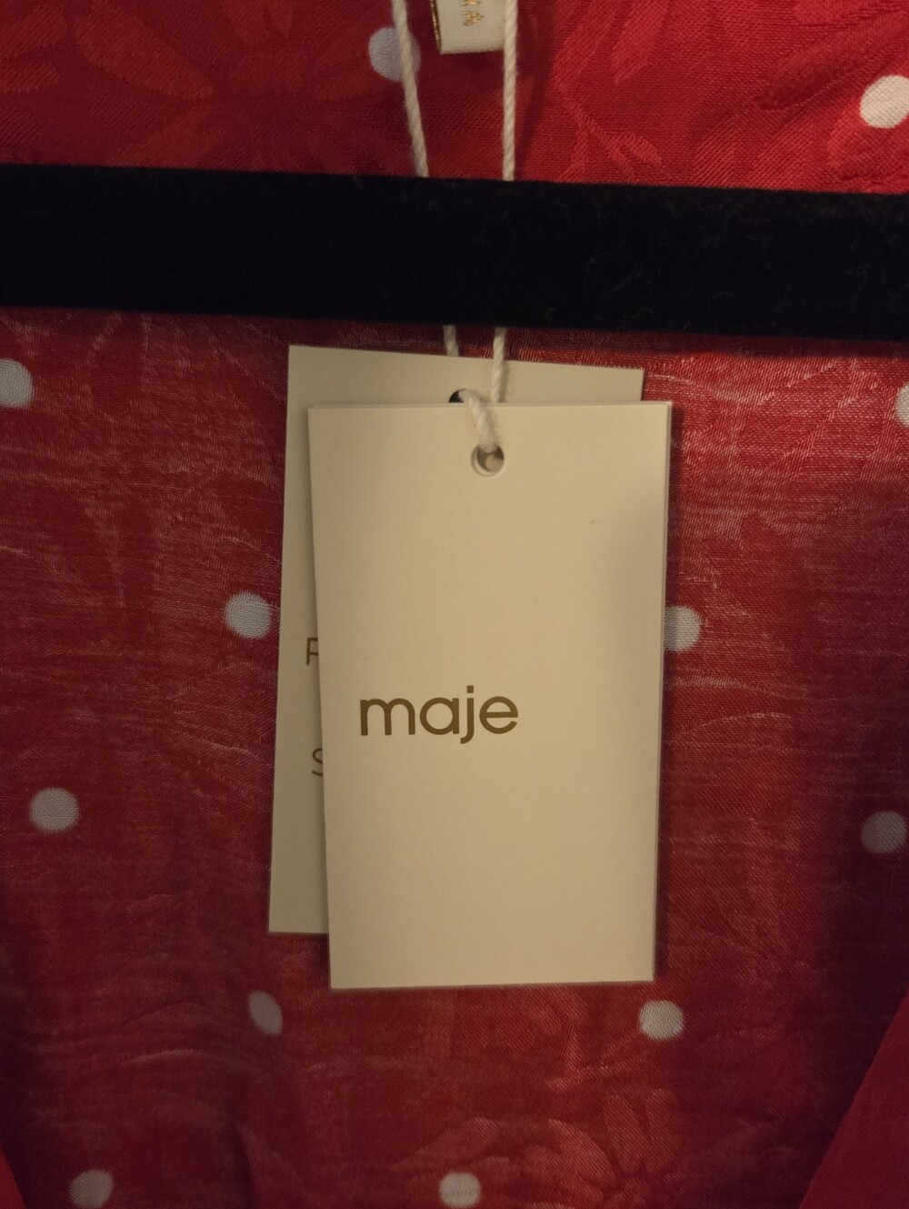 Maje Womens Red Rinoui Tie-Front Polka Dot Midi Dress Sz 36 NWT Romantic - Picture 8 of 9